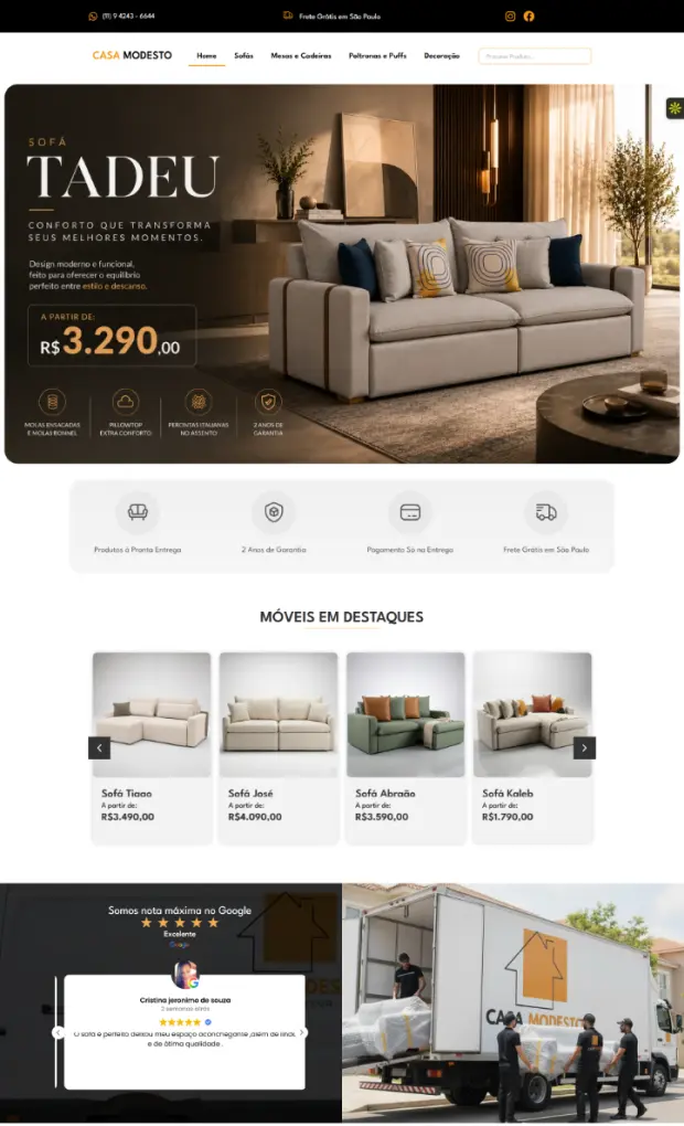 Topo do site catálogo da Casa Modesto
