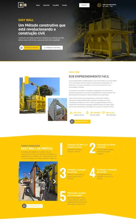Landing page da B2B Empreendimento Fácil para apresentar o método construtivo Easy Wall